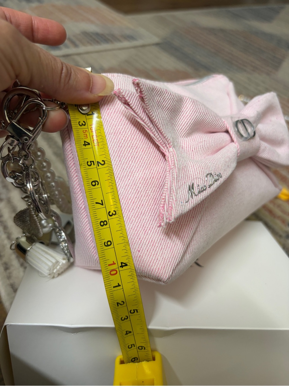 Dior Pink Bow Mini Shoulder Bag with Pearl & Chain Straps - Picture 14 of 16